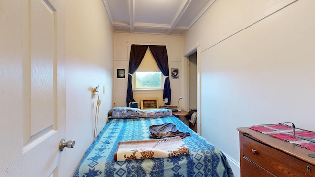 28 Stewart St, Lewiston, ME 04240 - carpeted bedroom featuring coffered ceiling
