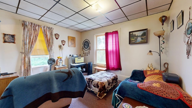 28 Stewart St, Lewiston, ME 04240 - carpeted bedroom with a paneled ceiling and multiple windows