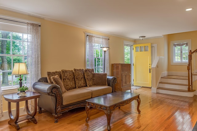 135 State Highway 3, Bar Harbor, ME 04609 - living room featuring plenty of natural light, light wood-type flooring, crown molding, and recessed lighting