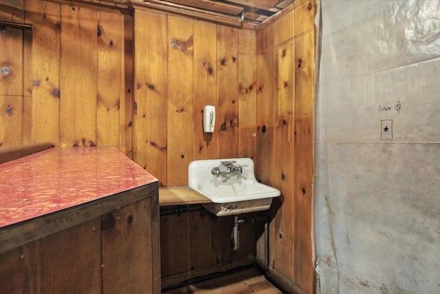 49 Bardwell St, Lewiston, ME 04240 - bathroom with wooden walls and wood finished floors