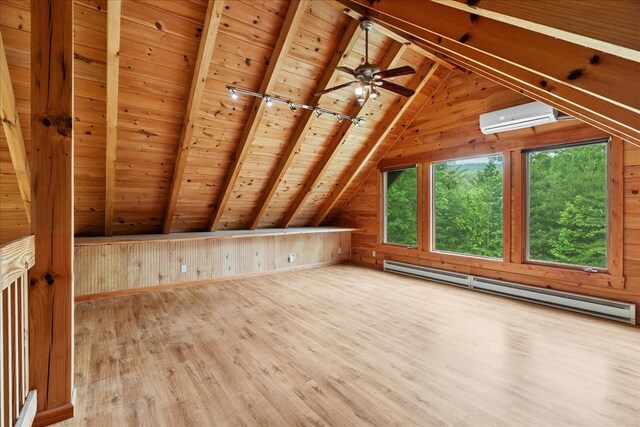 3691 Flagpole Rd, Ellijay, GA 30540 - bonus room featuring a wall mounted AC, a baseboard radiator, wood walls, wood ceiling, and wood finished floors