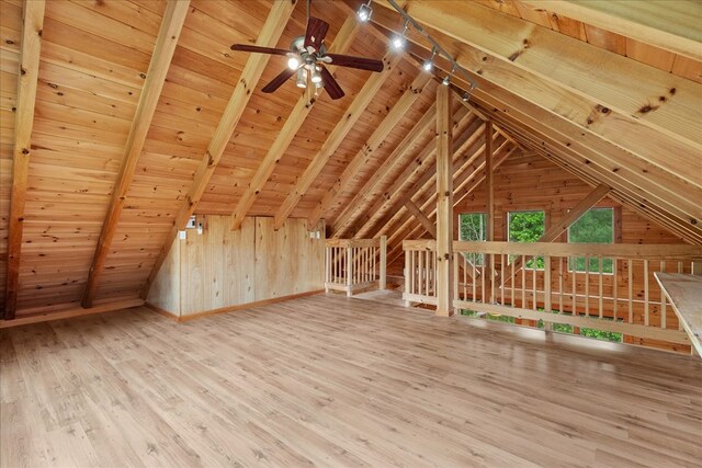 3691 Flagpole Rd, Ellijay, GA 30540 - additional living space featuring wood finished floors, a ceiling fan, wood walls, and wood ceiling