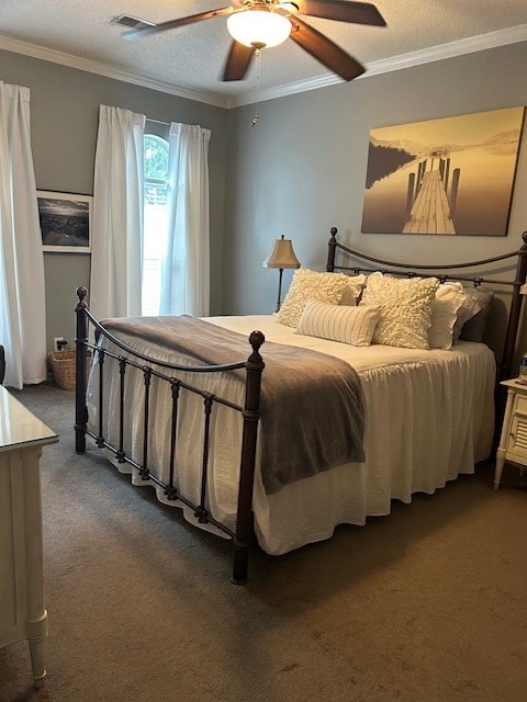 1698 Pin Oak Dr Unit 128, Dalton, GA 30721 - bedroom featuring dark colored carpet, crown molding, ceiling fan, and a textured ceiling
