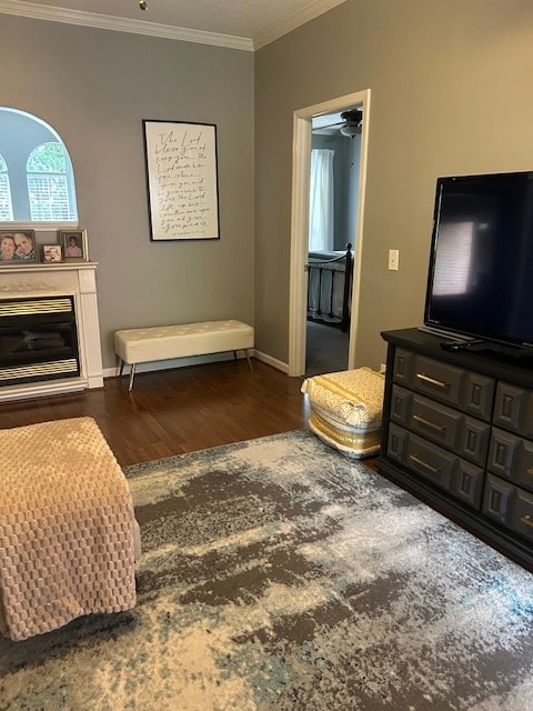 1698 Pin Oak Dr Unit 128, Dalton, GA 30721 - living room featuring ornamental molding, wood finished floors, baseboards, and a glass covered fireplace