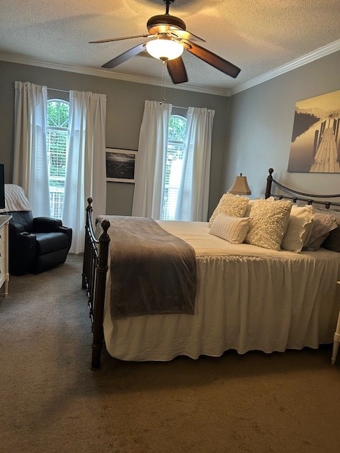 1698 Pin Oak Dr Unit 128, Dalton, GA 30721 - bedroom featuring crown molding, carpet, a textured ceiling, and ceiling fan