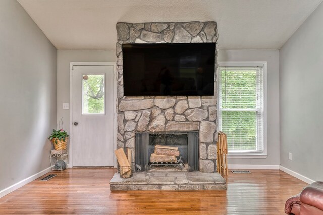 3012 Brookhaven Cir, Dalton, GA 30720 - living room featuring baseboards, a fireplace, wood finished floors, and a wealth of natural light