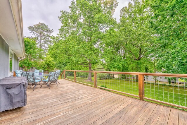 3012 Brookhaven Cir, Dalton, GA 30720 - wooden deck featuring outdoor dining space and a yard