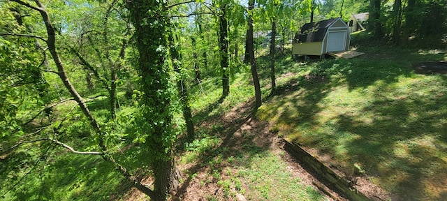 exterior space featuring a storage unit