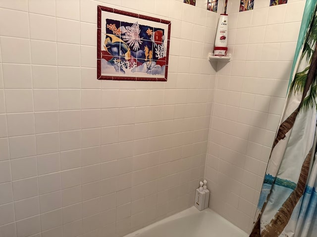 bathroom with shower / bath combo with shower curtain