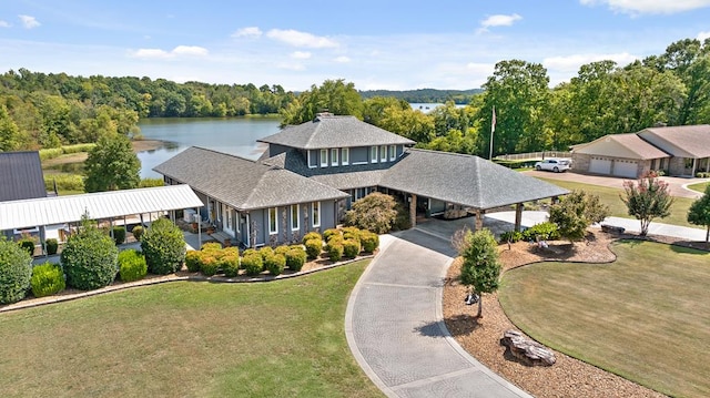 aerial view with a water view