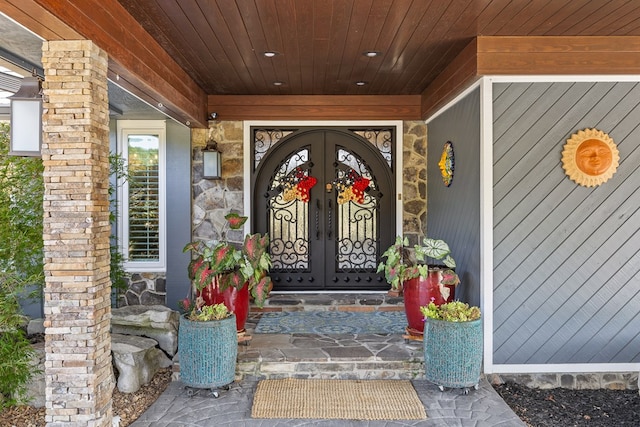 doorway to property featuring french doors