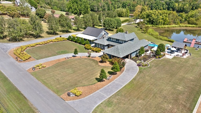 aerial view with a water view