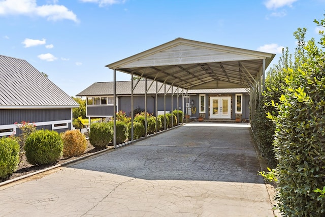 view of parking with french doors