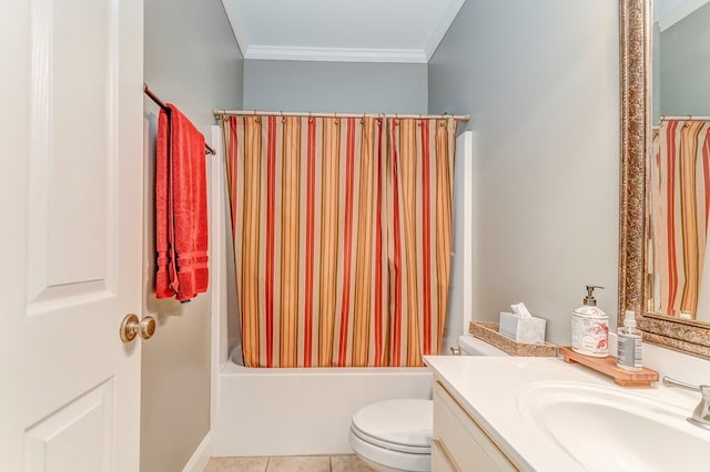 27 Bluff Mountain Dr, Rome, GA 30165 - bathroom with crown molding, vanity, shower / bath combination with curtain, toilet, and tile patterned floors