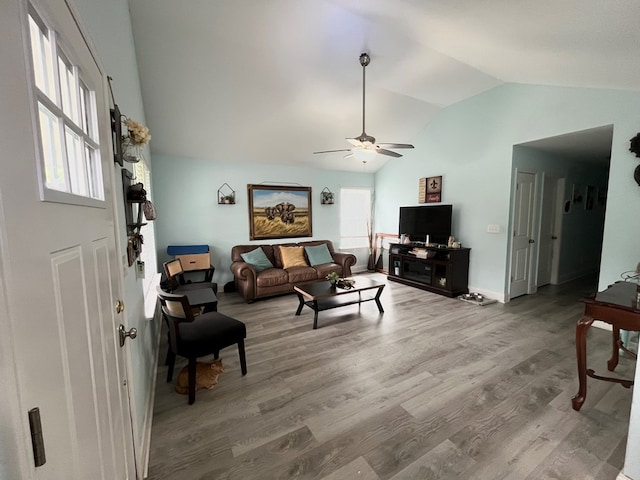 609 Charles St, Dalton, GA 30720 - living room with vaulted ceiling, wood finished floors, and ceiling fan