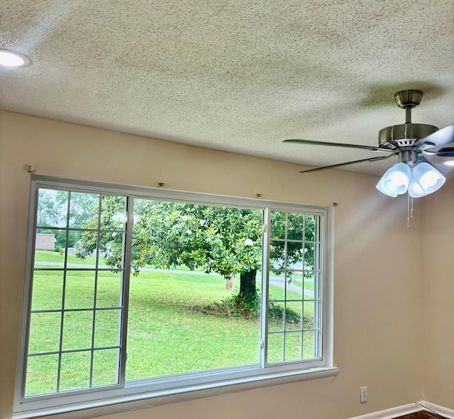 139 Hills Dr, Cohutta, GA 30710 - spare room featuring plenty of natural light, a textured ceiling, ceiling fan, and baseboards