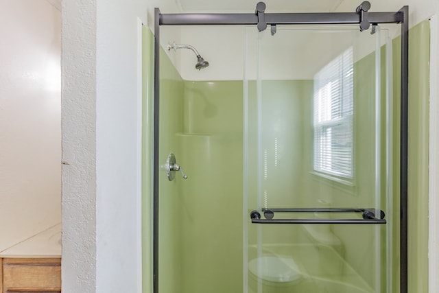 bathroom with a stall shower