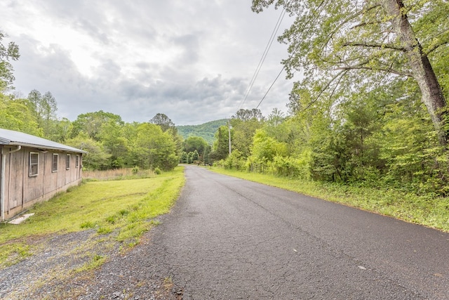 view of road featuring a forest view