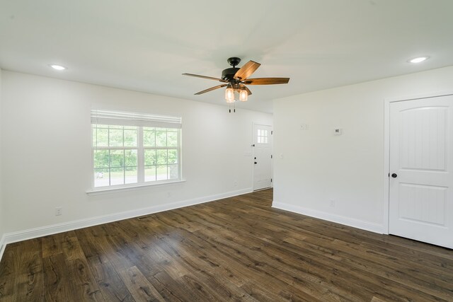 111 Arthur St, Dalton, GA 30721 - empty room featuring ceiling fan, baseboards, dark wood-style flooring, and recessed lighting