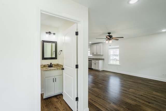 111 Arthur St, Dalton, GA 30721 - corridor featuring a sink, dark wood finished floors, baseboards, and recessed lighting