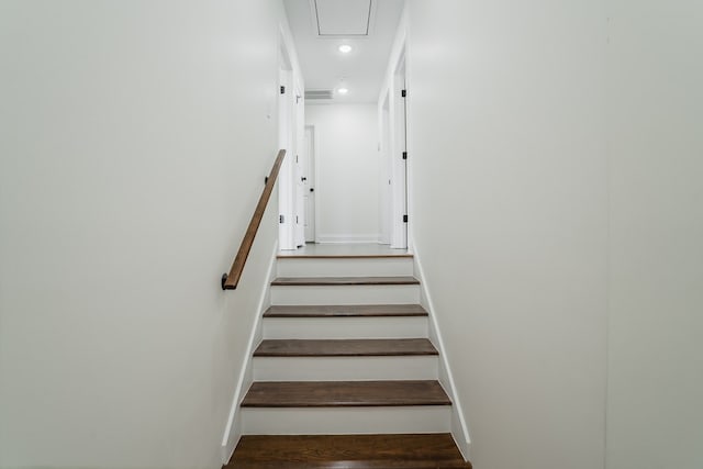 111 Arthur St, Dalton, GA 30721 - stairs featuring attic access, recessed lighting, wood finished floors, and baseboards