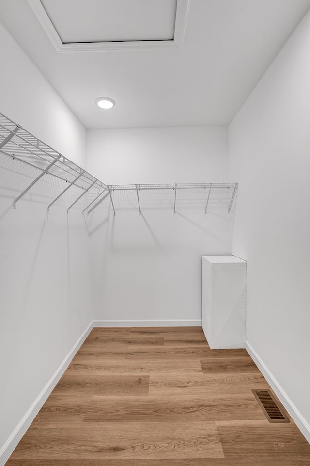 walk in closet featuring hardwood / wood-style flooring