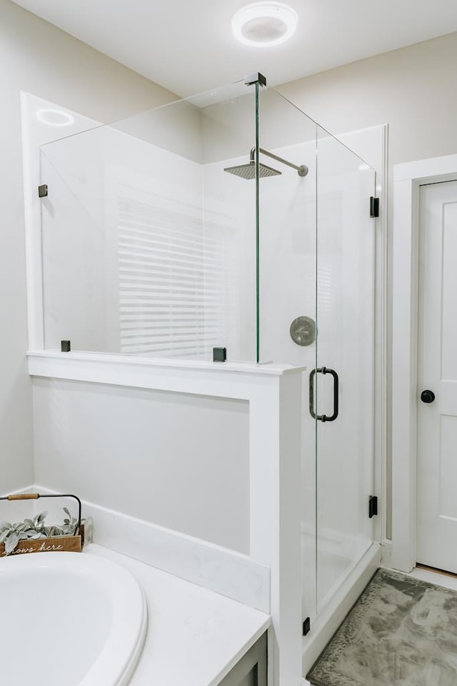 bathroom with a shower stall and a sink