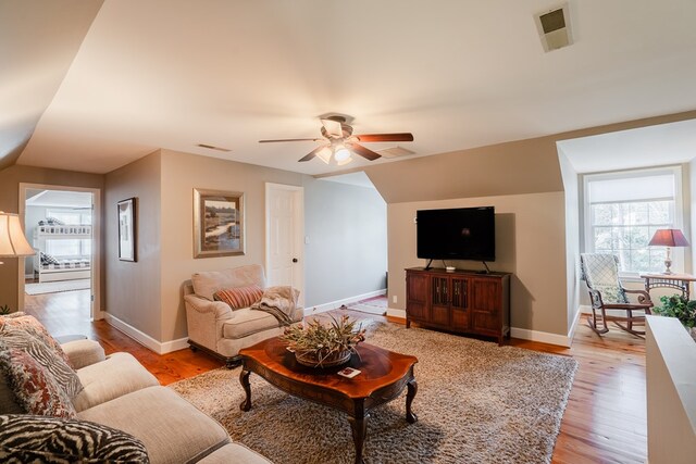 816 Dogwood Ln, Dalton, GA 30720 - living area with ceiling fan, baseboards, light wood-type flooring, and lofted ceiling