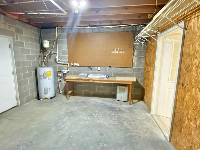 basement featuring electric water heater