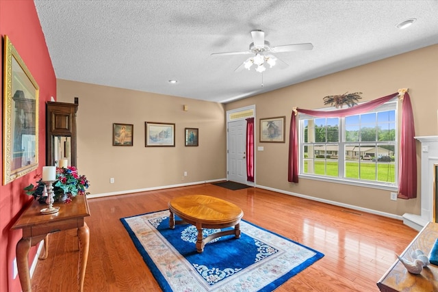 188 Valley Rd, Chatsworth, GA 30705 - living room featuring wood finished floors, ceiling fan, and a textured ceiling