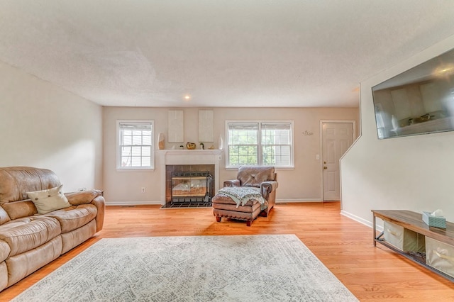 1962 Meadowbrook Cir, Dalton, GA 30720 - living area featuring light wood-style floors, a tile fireplace, and a textured ceiling