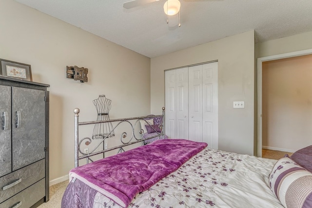 1962 Meadowbrook Cir, Dalton, GA 30720 - carpeted bedroom featuring a closet, a ceiling fan, and a textured ceiling