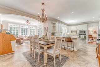 1603 Habersham Way, Dalton, GA 30720 - dining room featuring ornamental molding, plenty of natural light, a ceiling fan, a chandelier, and recessed lighting