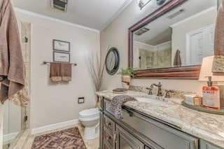 1603 Habersham Way, Dalton, GA 30720 - full bathroom featuring crown molding, vanity, and a stall shower