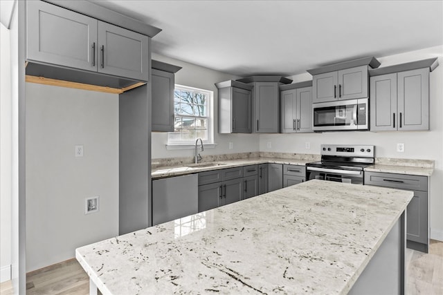 519 Abigail St, Dalton, GA 30721 - kitchen featuring stainless steel appliances, a sink, and gray cabinets