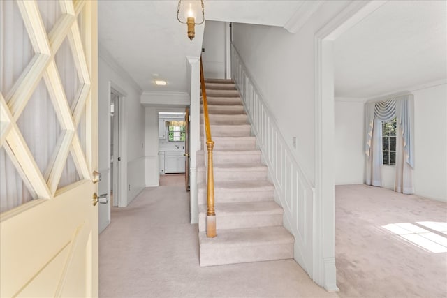 608 Brookview Ln, Dalton, GA 30720 - staircase with carpet and crown molding