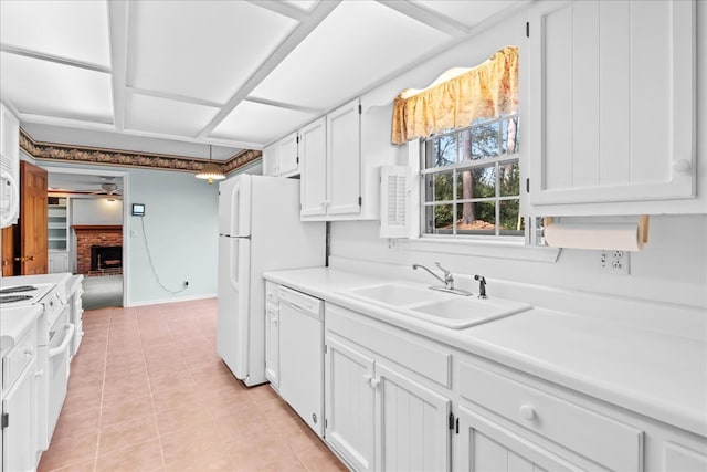 608 Brookview Ln, Dalton, GA 30720 - kitchen with white dishwasher, a sink, white cabinets, light tile patterned flooring, and light countertops