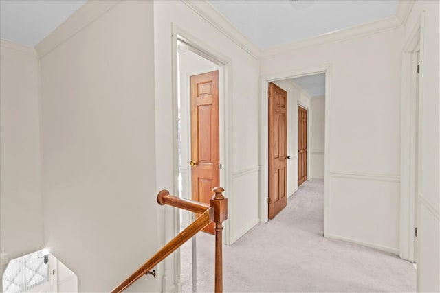 608 Brookview Ln, Dalton, GA 30720 - hall with light colored carpet, crown molding, and an upstairs landing