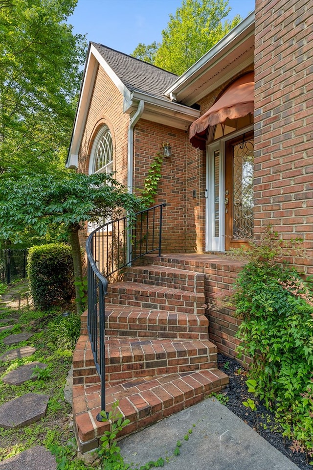 2001 Eagle Point Dr, Dalton, GA 30720 - doorway to property with brick siding and a shingled roof