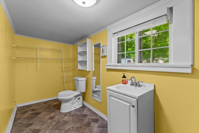 1098 Mount Vernon Rd, Tunnel Hill, GA 30755 - bathroom with toilet, stone finish floors, baseboards, vanity, and ornamental molding