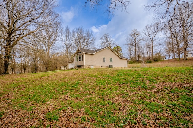view of home's exterior featuring a yard and crawl space