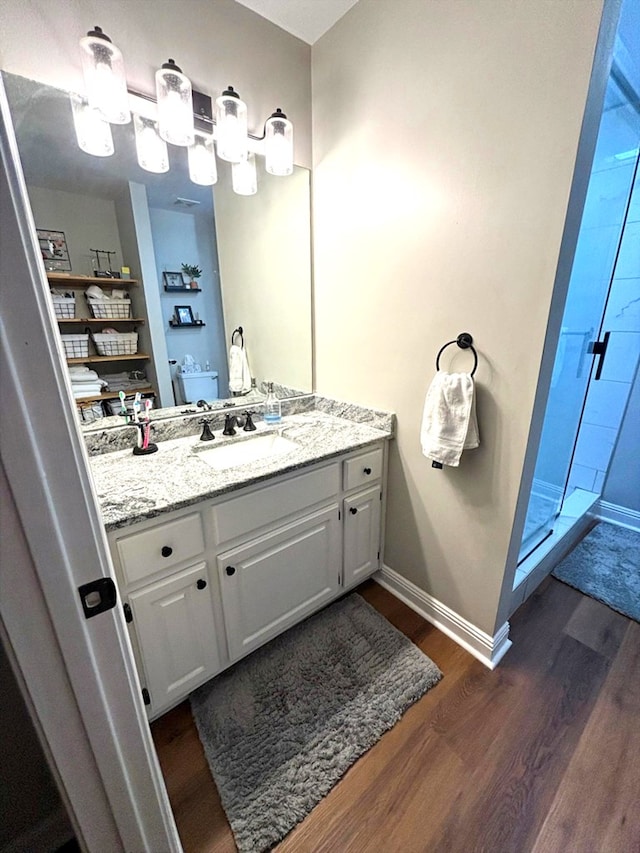 41 Magnolia Ct, Rydal, GA 30171 - bathroom featuring wood finished floors, vanity, and a stall shower