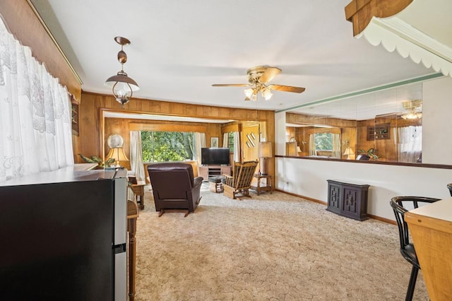 183 Long Hollow Rd, Rock Spring, GA 39736 - carpeted office with ornamental molding, a ceiling fan, and wood walls