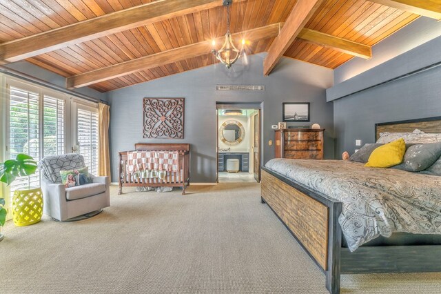 1301 Morton Dr, Dalton, GA 30720 - carpeted bedroom featuring a fireplace, wooden ceiling, a chandelier, and baseboards