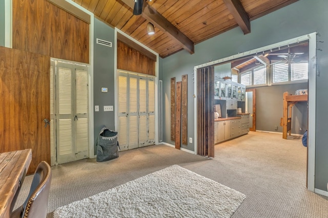 1301 Morton Dr, Dalton, GA 30720 - hallway with wooden ceiling, carpet flooring, and baseboards