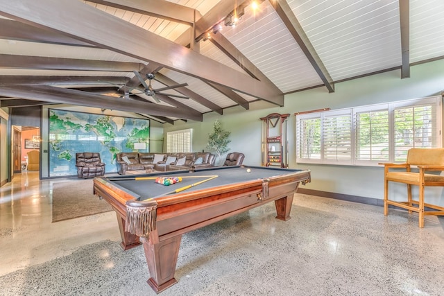 1301 Morton Dr, Dalton, GA 30720 - rec room featuring speckled floor, billiards table, baseboards, and ceiling fan