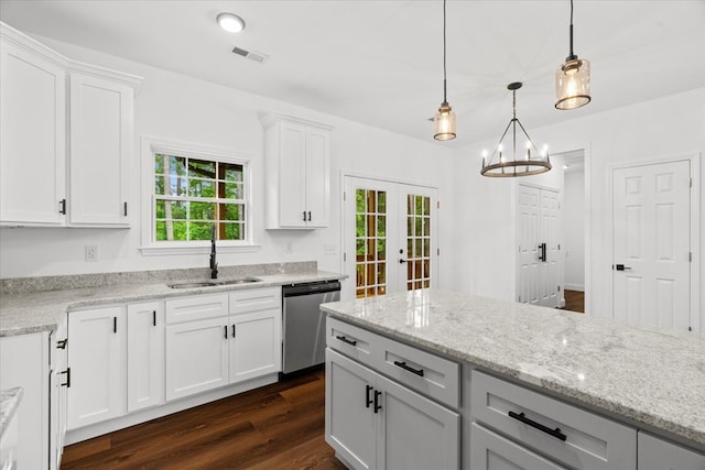 3005 Crystal Mark Ln, Dalton, GA 30721 - kitchen featuring stainless steel dishwasher, french doors, dark wood finished floors, and plenty of natural light