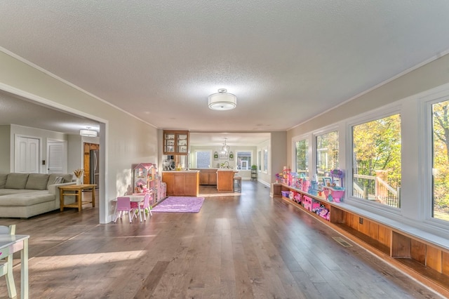 432 Castle Rd, Dalton, GA 30720 - rec room featuring hardwood / wood-style flooring, crown molding, and a textured ceiling