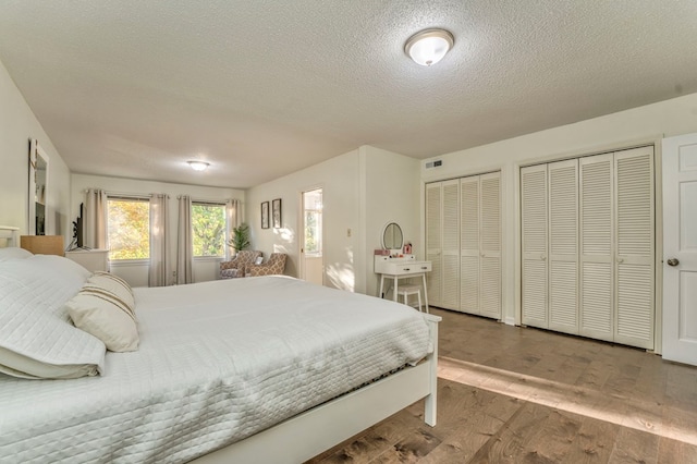 432 Castle Rd, Dalton, GA 30720 - bedroom featuring hardwood / wood-style flooring, multiple closets, and a textured ceiling