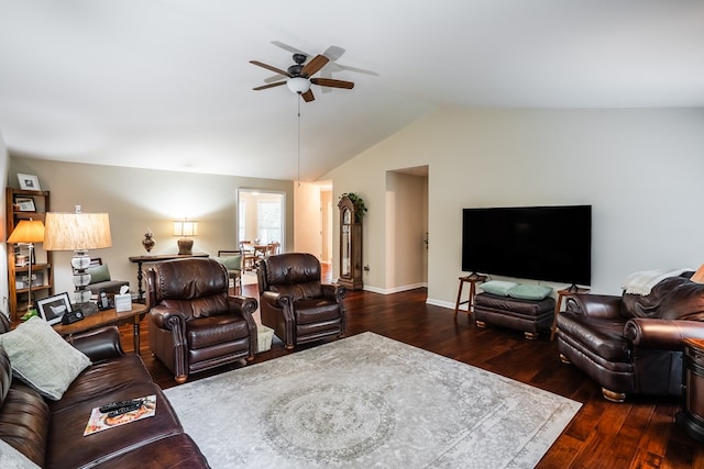 103 Paddle Wheel Ct, Cohutta, GA 30720 - living area with ceiling fan, dark wood-style flooring, and lofted ceiling